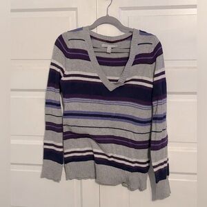 Grey, purple, and white striped sweater | Size M Women’s